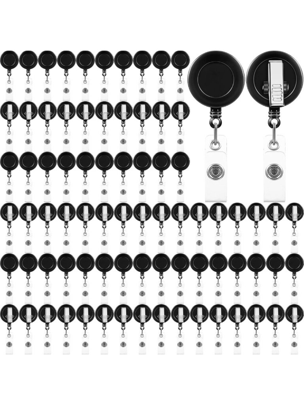 100 Pcs Retractable Badge Reels ID Holders - Durable, Black, Perfect for Work